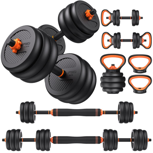 FEIERDUN Adjustable Dumbbells, 20/30/40/45/70/90lbs Free Weight Set with Connector, 5 in1 Dumbbells Set Used as Barbell, Kettlebells, Push up Stand, Weight Plate, Fitness Exercises for Home Gym Suitable Men/Women - My Store
