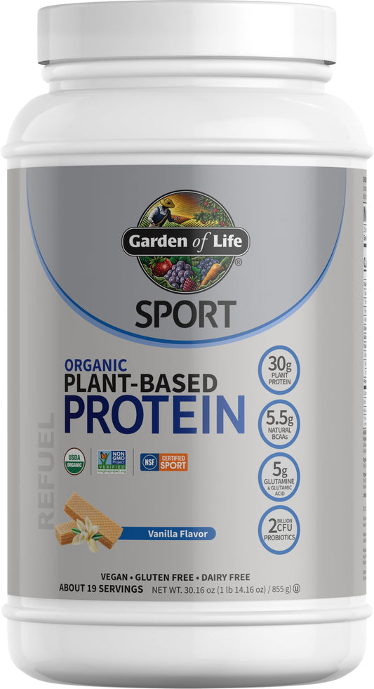 Garden of Life Sport Organic Vegan Protein Powder, Vanilla Flavor, 30g Plant-Based Protein with Probiotics for Digestive Health, Immune Support and Muscle Recovery, 19 Servings