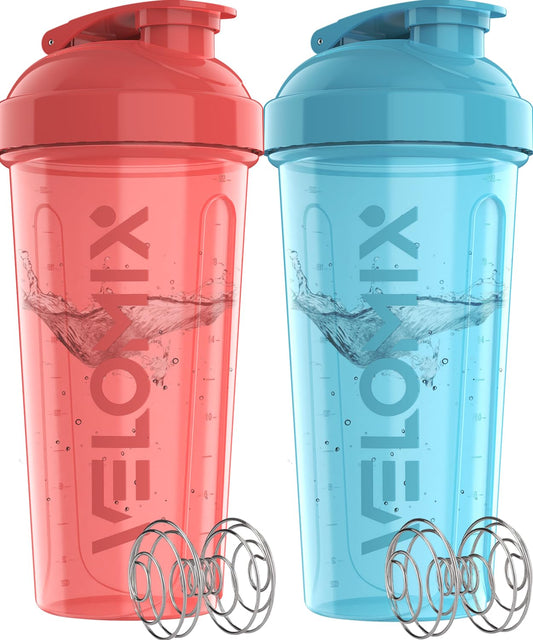 VELOMIX - 2 Pack- 28 oz Protein Shaker Bottles for Protein Mixes - 2x Wire Whisk | Leak Proof Shaker Cups for Protein Shakes | Protein Shaker Bottle Pack (Black/Transparent) - My Store