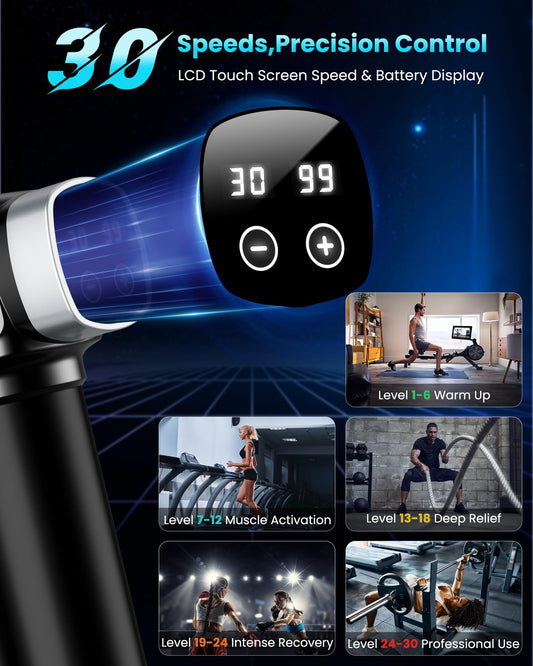 Deep Tissue Massage Gun, Portable Percussion Electric Muscle Massager for Pain Relief, Handheld Massagers with 30 Speeds & 6 Attachments for Back and Neck, Gifts for Men Women - My Store