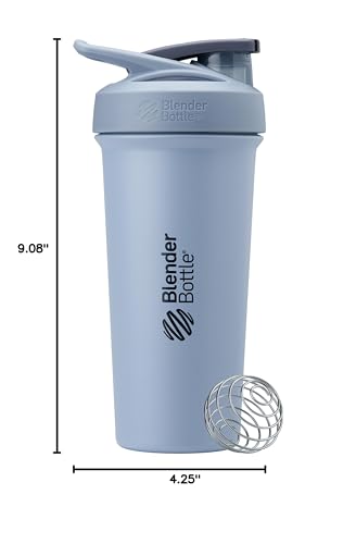 BlenderBottle Strada Shaker Cup Insulated Stainless Steel Water Bottle with Wire Whisk, 24-Ounce, Black - My Store