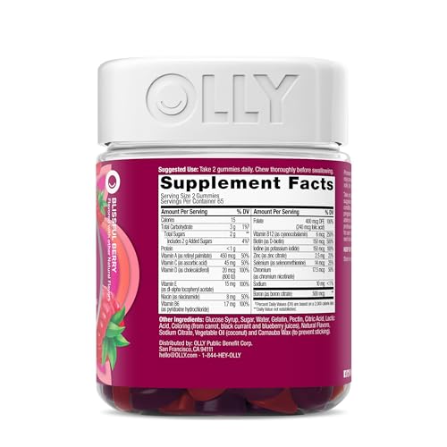 OLLY Women's Multivitamin Gummy, Vitamins A, D, C, E, Biotin, Folic Acid, Adult Chewable Vitamin, Berry Flavor, 45 Day Supply - 90 Count - My Store