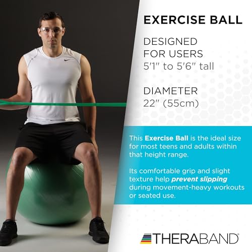 THERABAND Exercise Ball, Stability Ball with 55 cm Diameter for Athletes 5'1" to 5'6" Tall, Standard Fitness Ball for Posture, Balance, Yoga, Pilates, Core, & Rehab, Red - My Store