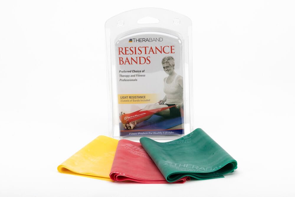 THERABAND Resistance Bands Set, Beginner Kit, Yellow, Red, Green, Non-Latex Elastic Bands for Exercise & Physical Therapy, Strength Training Bands for Upper & Lower Body Fitness - My Store