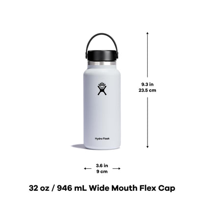Hydro Flask Water Bottle - Insulated Stainless Steel - Wide Mouth Flex Lid, Non Spill, Leakproof and Refillable in 32 Oz Stone Gray