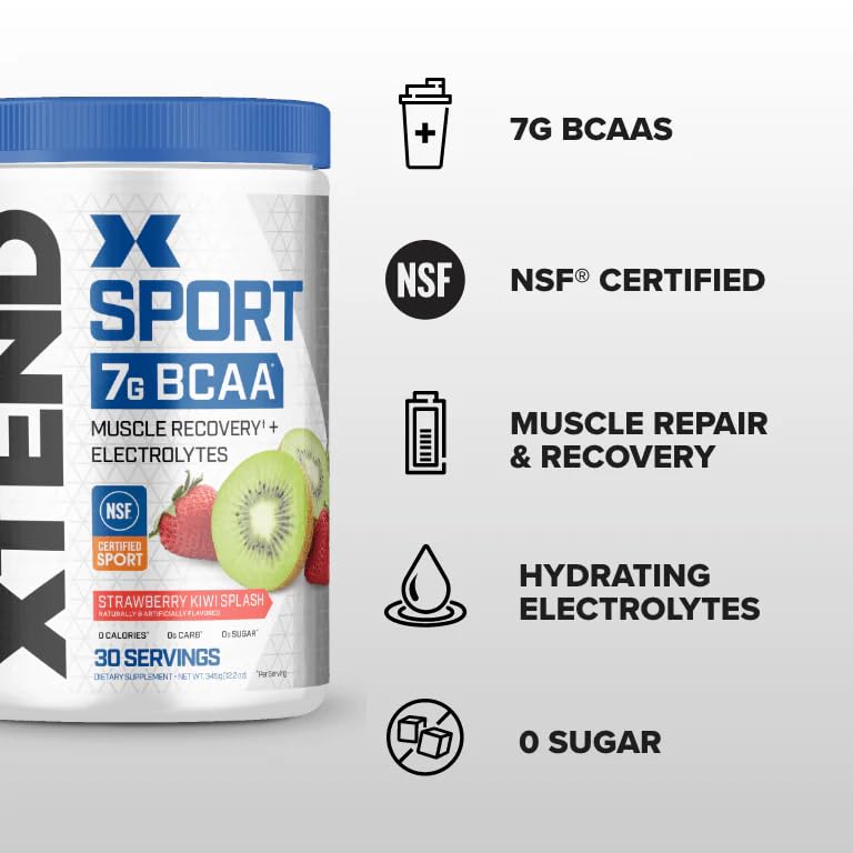 XTEND Sport BCAA Powder Blue Raspberry Ice - Electrolyte Powder for Recovery & Hydration with Amino Acids - 30 Servings