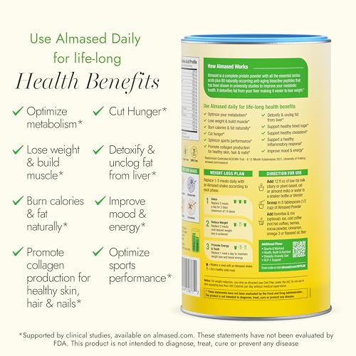 Almased Vanilla Meal Replacement Shake - Low-Glycemic High Plant Base Protein Powder- Nutritional Weight Health Support Supplement - Vanilla Flavor - 17.6 oz (1.1 Pound (1 Pack)) - My Store