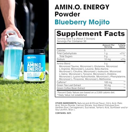Optimum Nutrition Amino Energy - Pre Workout with Green Tea, BCAA, Amino Acids, Keto Friendly, Green Coffee Extract, Energy Powder - Concord Grape, 65 Servings (Packaging May Vary)