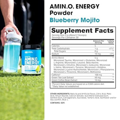 Optimum Nutrition Amino Energy - Pre Workout with Green Tea, BCAA, Amino Acids, Keto Friendly, Green Coffee Extract, Energy Powder - Concord Grape, 65 Servings (Packaging May Vary)