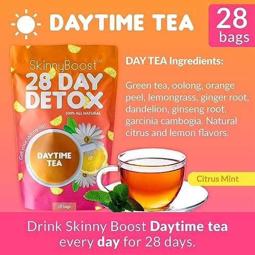 Skinny Boost Detox Tea Kit- 2 PACK –1 Daytime (28 Bags) + 1 Evening -(14 Bags) – Herbal Detox for Weight, Metabolism, Energy, Bloating & Colon Cleanse – Green Tea, Vegan, Keto, Non-GMO, Sugar-Free - My Store