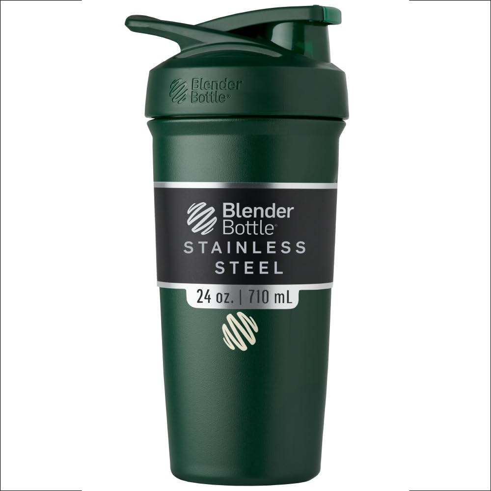 BlenderBottle Strada Shaker Cup Insulated Stainless Steel Water Bottle with Wire Whisk, 24-Ounce, Black - My Store