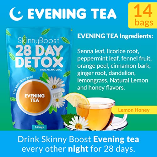 Skinny Boost Detox Tea Kit- 2 PACK –1 Daytime (28 Bags) + 1 Evening -(14 Bags) – Herbal Detox for Weight, Metabolism, Energy, Bloating & Colon Cleanse – Green Tea, Vegan, Keto, Non-GMO, Sugar-Free - My Store