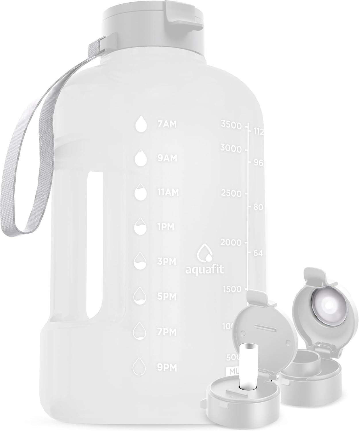 AQUAFIT 1 Gallon Water Bottle with Time Marker - Straw & Chug Lid - BPA Free Gym Water Bottle with Straw - Big Gallon Jug (Gray, 128 oz - 2 Lids) - My Store