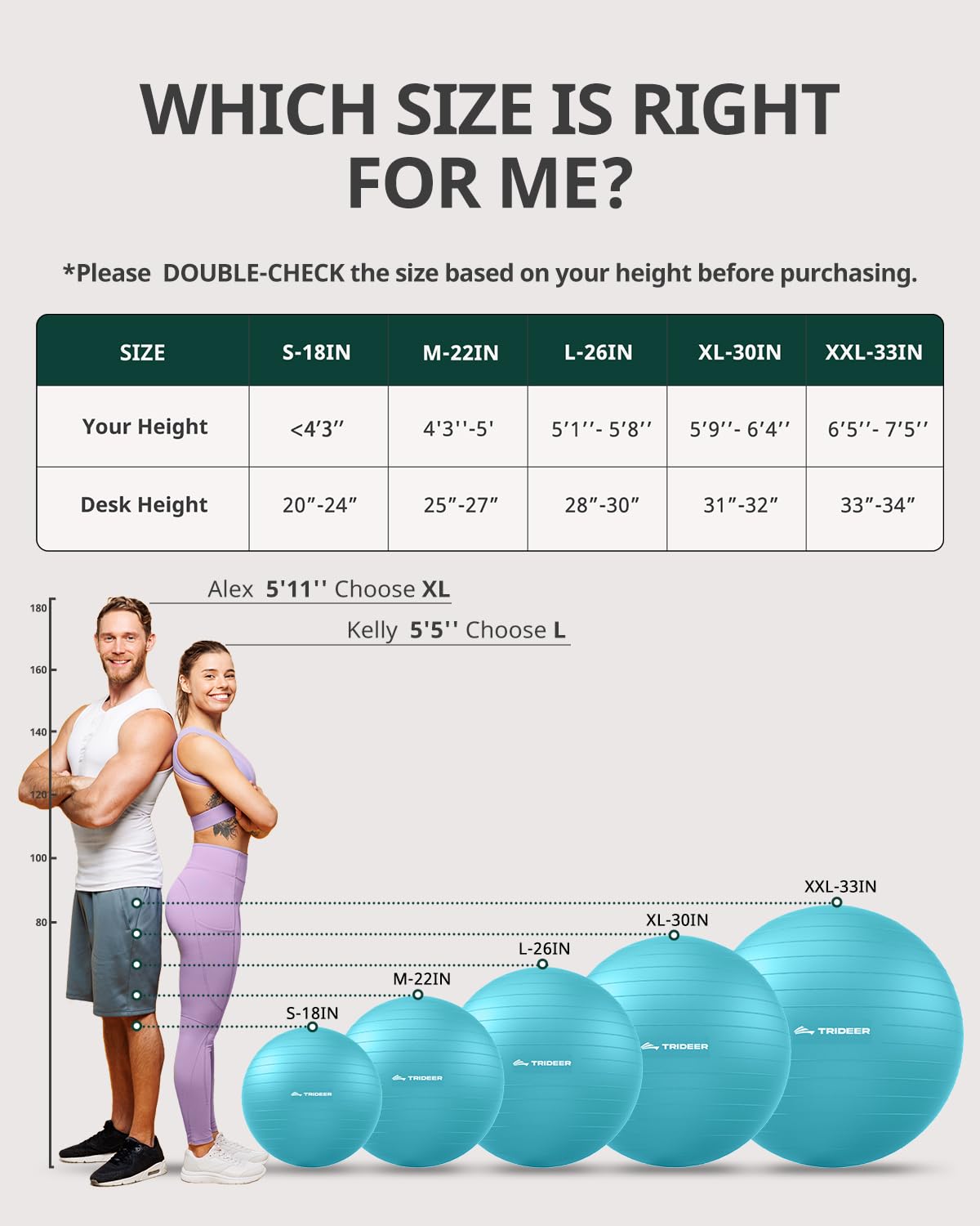 Trideer Extra Thick Yoga Ball Exercise Ball, 5 Sizes Gym Ball, Heavy Duty Ball Chair for Balance, Stability, Pregnancy, Quick Pump Included - My Store