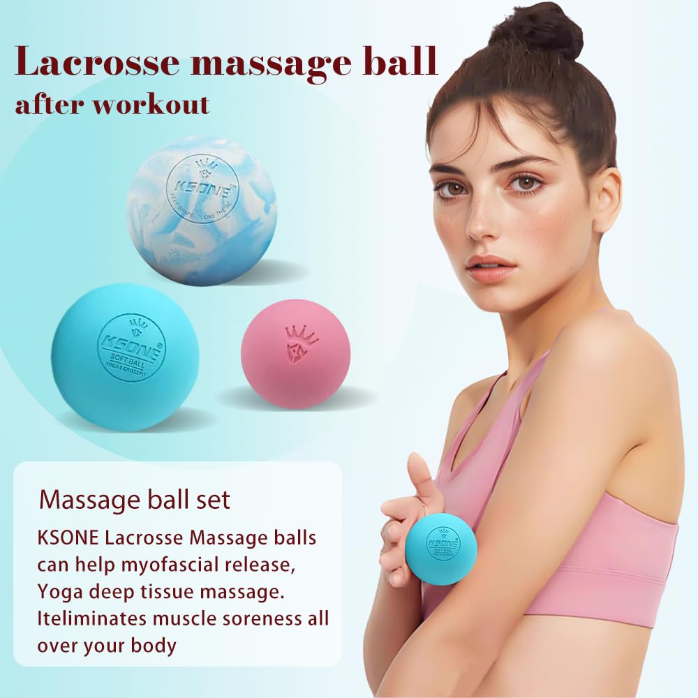 KSONE Massage Lacrosse Balls -Massage Balls for Myofacial Release&Trigger Point Therapy-Set of 2-Hard Lacrosse Massage Ball &Soft Massage Ball with one mini Ball - My Store