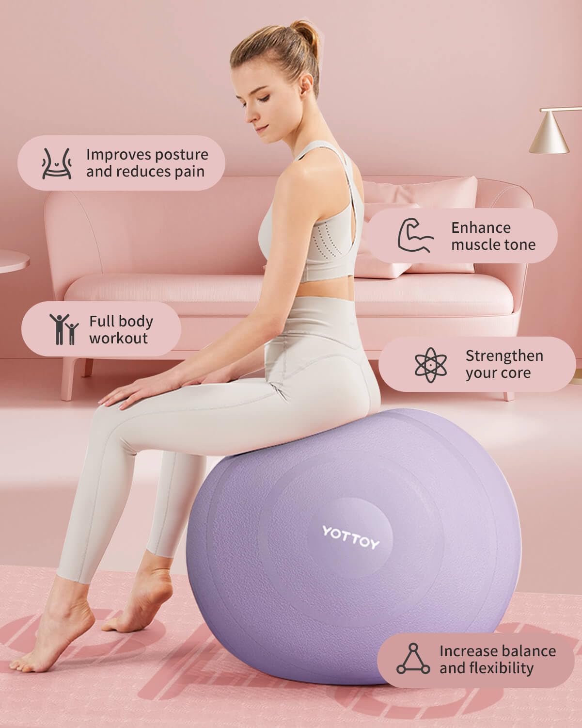 YOTTOY Anti-Burst Exercise Ball for Working Out, Yoga & Pregnancy, Extra Thick Workout Ball for Physical Therapy & Fitness - My Store