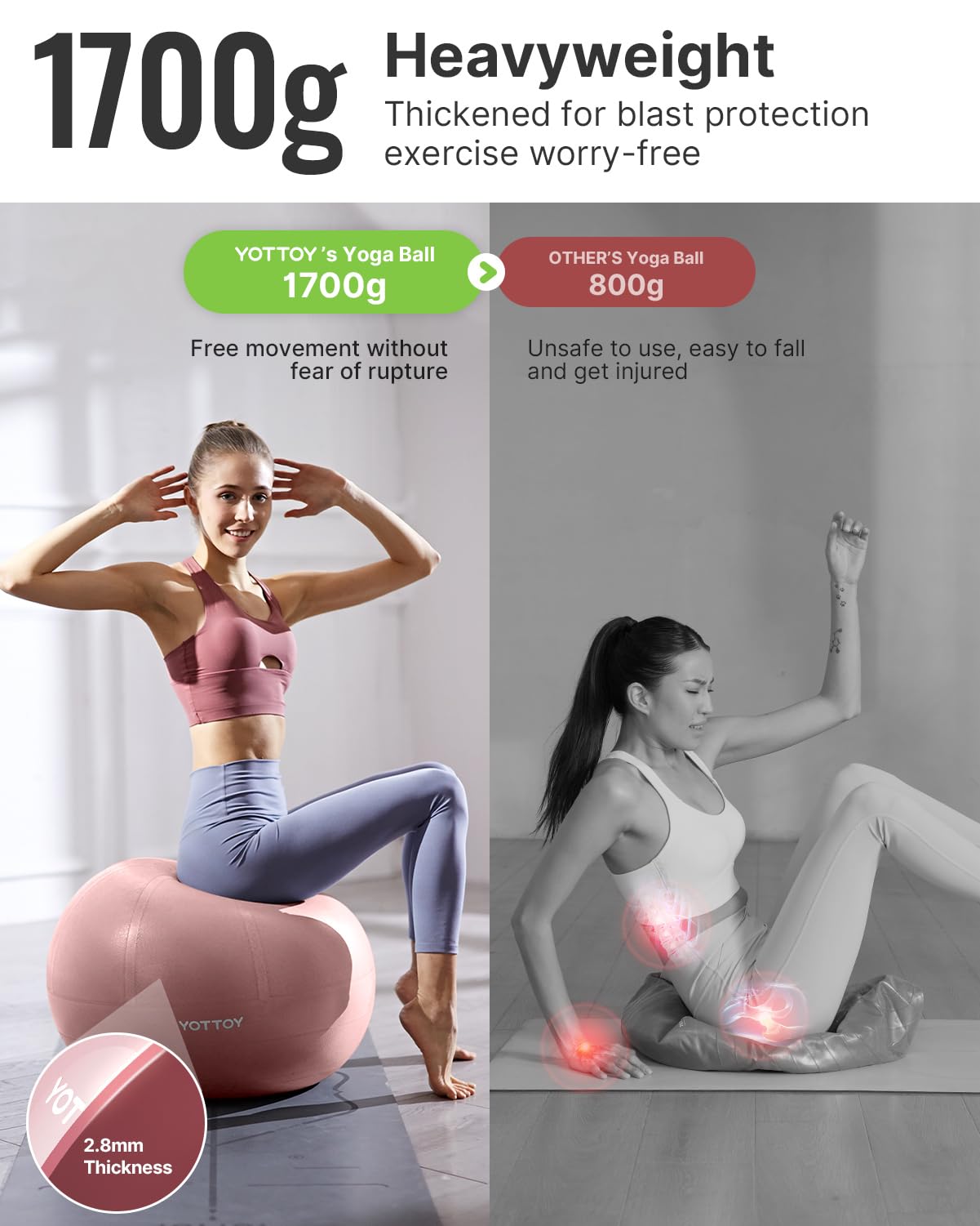 YOTTOY Anti-Burst Exercise Ball for Working Out, Yoga & Pregnancy, Extra Thick Workout Ball for Physical Therapy & Fitness - My Store