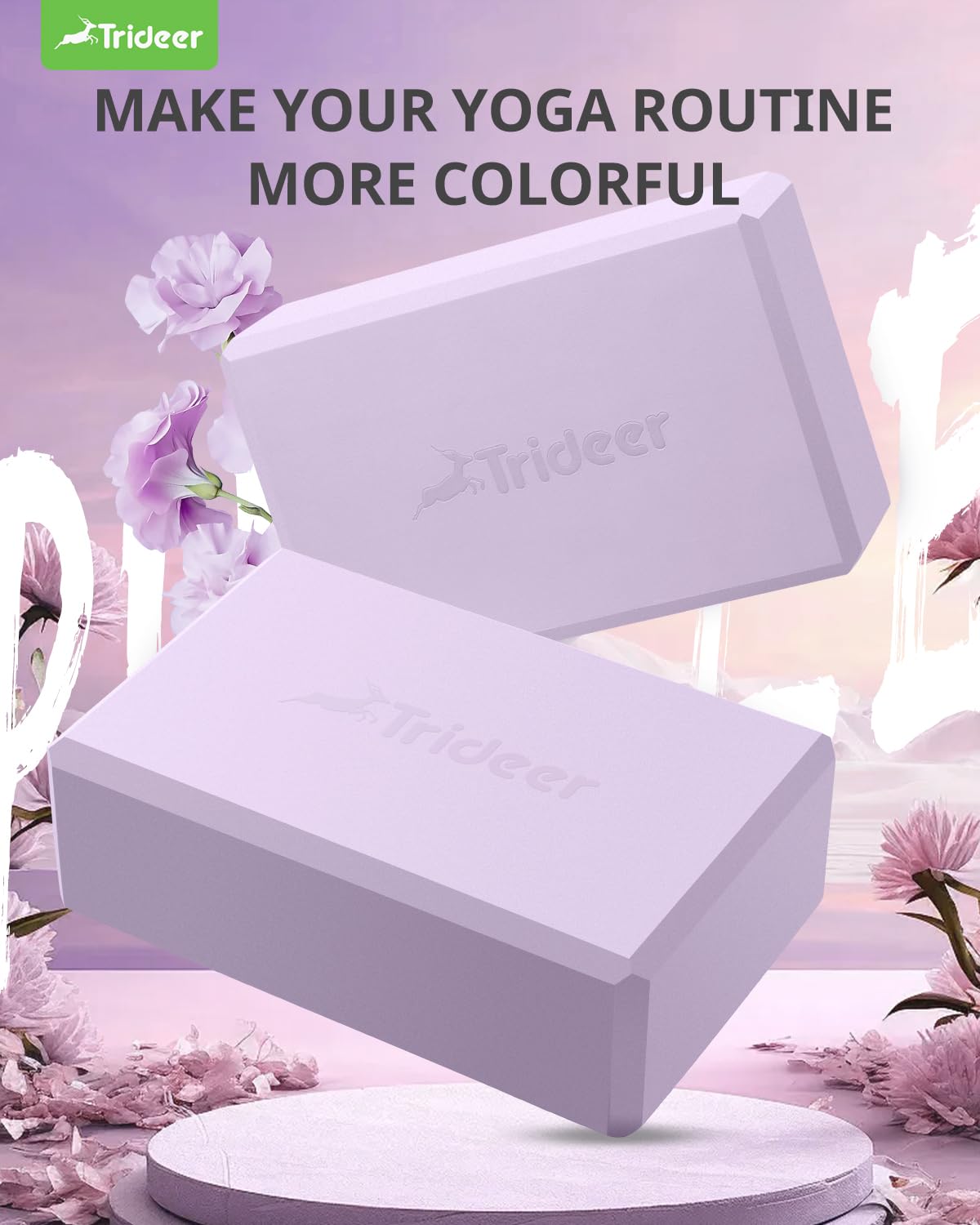 Trideer Yoga Blocks 2 Pack, Soft Non-Slip Foam Blocks with Beveled Edges for Alignment and Stretching in Yoga, Pilates, and Dance - Supportive, Lightweight, Odor Resistant, Latex-Free