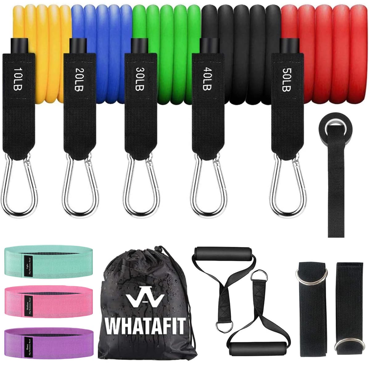 WHATAFIT Resistance Bands, Exercise Bands，Resistance Bands for Working Out, Work Out Bands with Handles for Men and Women Fitness, Strength Training Home Gym Equipment - My Store