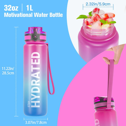 Sahara Sailor Water Bottle, 32/25/17oz Durable and Leakproof Water Bottles Motivational with Time Marker, Tritan, BPA Free, Wide Mouth with Easy Clean Brush for Gym, Travel, School, Office (1 Bottle) - My Store