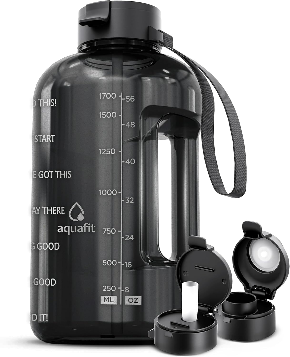 AQUAFIT 1 Gallon Water Bottle with Time Marker - Straw & Chug Lid - BPA Free Gym Water Bottle with Straw - Big Gallon Jug (Gray, 128 oz - 2 Lids) - My Store