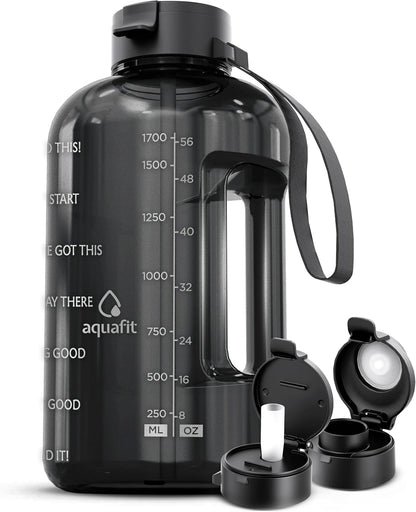 AQUAFIT 1 Gallon Water Bottle with Time Marker - Straw & Chug Lid - BPA Free Gym Water Bottle with Straw - Big Gallon Jug (Gray, 128 oz - 2 Lids) - My Store
