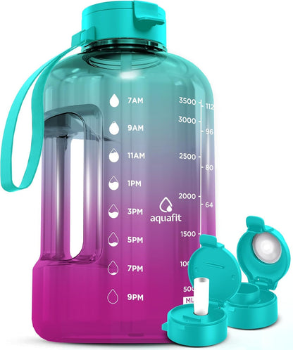 AQUAFIT 1 Gallon Water Bottle with Time Marker - Straw & Chug Lid - BPA Free Gym Water Bottle with Straw - Big Gallon Jug (Gray, 128 oz - 2 Lids) - My Store