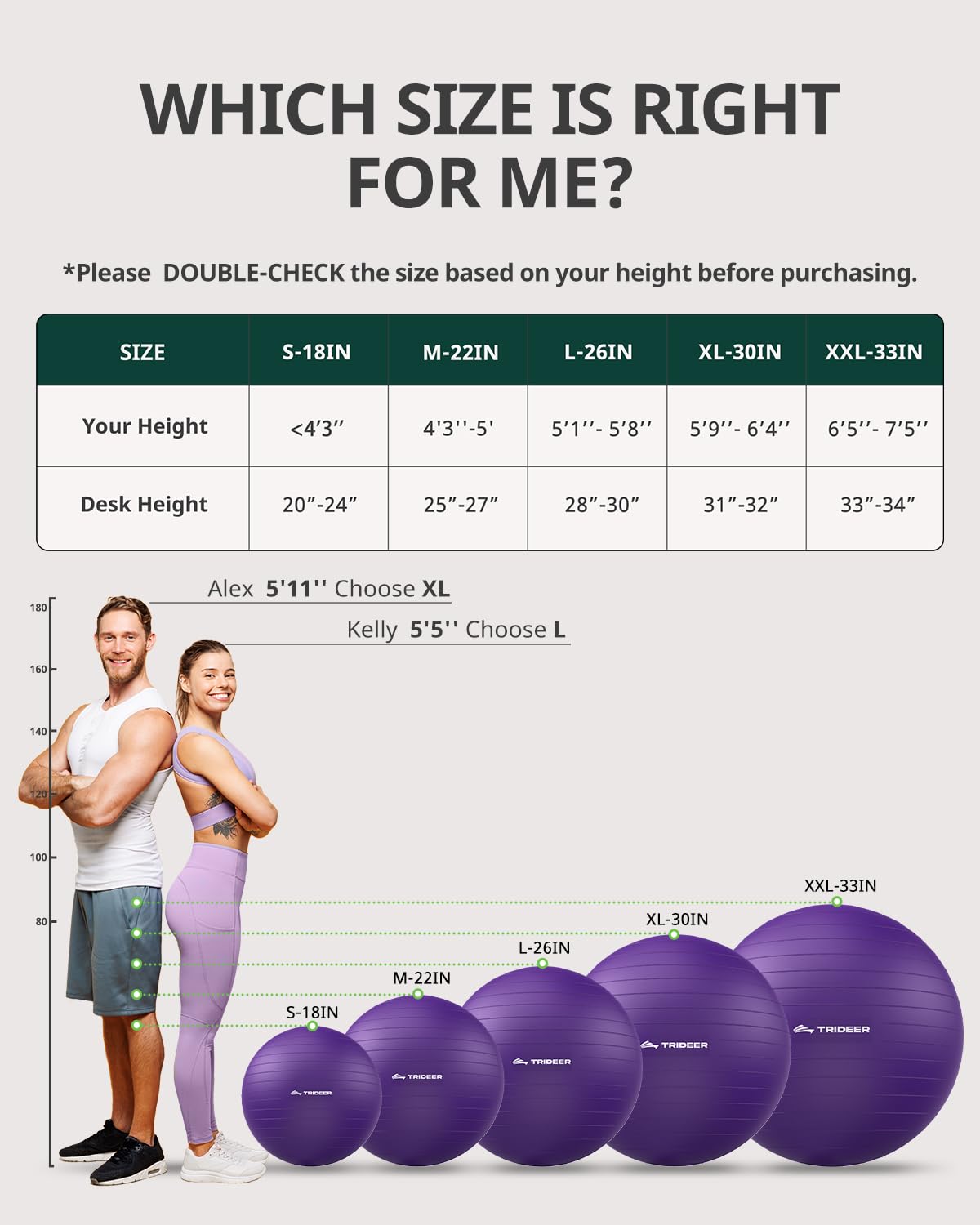 Trideer Extra Thick Yoga Ball Exercise Ball, 5 Sizes Gym Ball, Heavy Duty Ball Chair for Balance, Stability, Pregnancy, Quick Pump Included - My Store