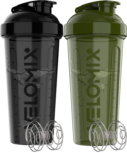 VELOMIX - 2 Pack- 28 oz Protein Shaker Bottles for Protein Mixes - 2x Wire Whisk | Leak Proof Shaker Cups for Protein Shakes | Protein Shaker Bottle Pack (Black/Transparent) - My Store