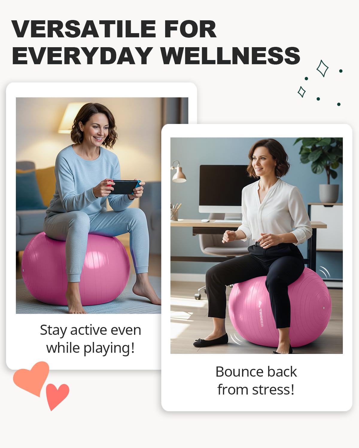 Trideer Extra Thick Yoga Ball Exercise Ball, 5 Sizes Gym Ball, Heavy Duty Ball Chair for Balance, Stability, Pregnancy, Quick Pump Included - My Store