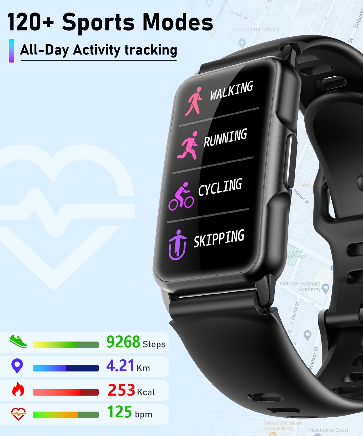 Smart Watch Fitness Tracker with 24/7 Heart Rate, Blood Oxygen Blood Pressure Monitor Sleep Tracker 120 Sports Modes Activity Trackers Step Calorie Counter IP68 Waterproof for Andriod iPhone Women Men - My Store
