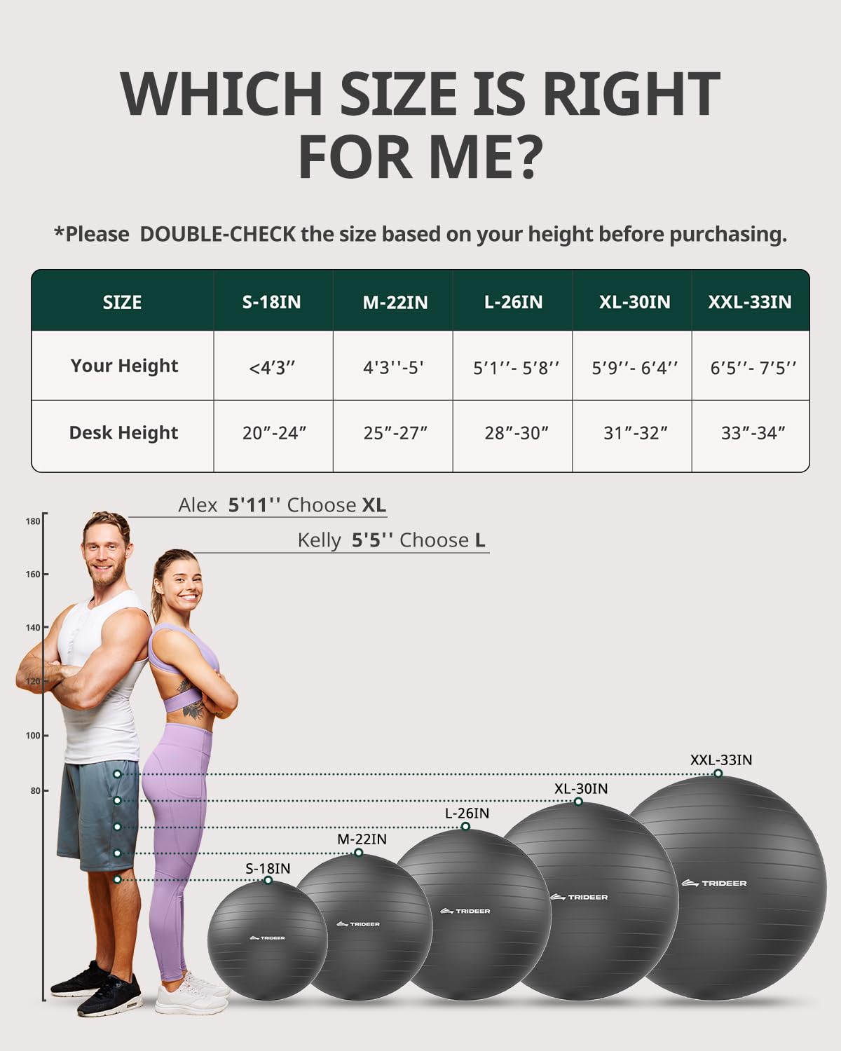 Trideer Extra Thick Yoga Ball Exercise Ball, 5 Sizes Gym Ball, Heavy Duty Ball Chair for Balance, Stability, Pregnancy, Quick Pump Included - My Store