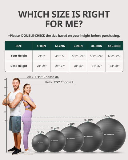 Trideer Extra Thick Yoga Ball Exercise Ball, 5 Sizes Gym Ball, Heavy Duty Ball Chair for Balance, Stability, Pregnancy, Quick Pump Included - My Store