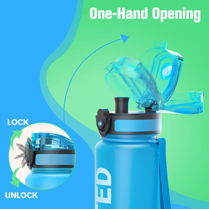 Sahara Sailor Water Bottle, 32/25/17oz Durable and Leakproof Water Bottles Motivational with Time Marker, Tritan, BPA Free, Wide Mouth with Easy Clean Brush for Gym, Travel, School, Office (1 Bottle) - My Store