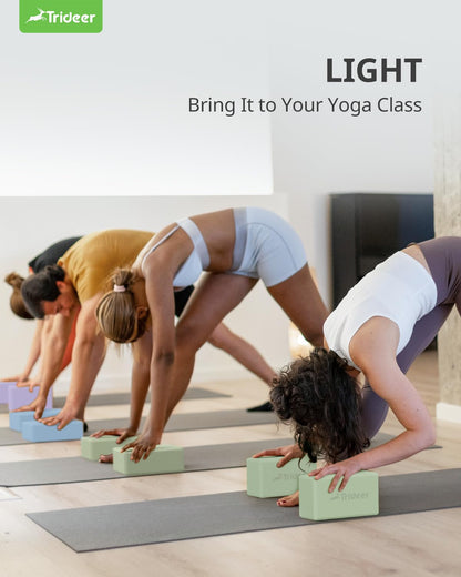 Trideer Yoga Blocks 2 Pack, Soft Non-Slip Foam Blocks with Beveled Edges for Alignment and Stretching in Yoga, Pilates, and Dance - Supportive, Lightweight, Odor Resistant, Latex-Free