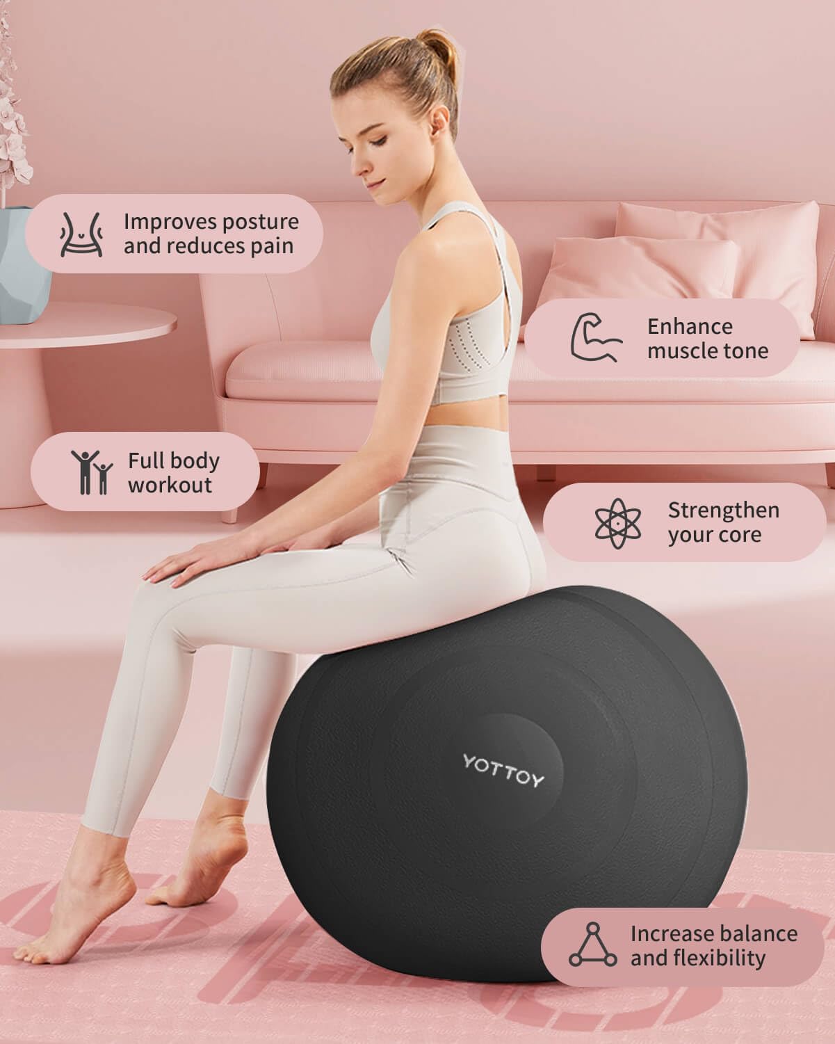YOTTOY Anti-Burst Exercise Ball for Working Out, Yoga & Pregnancy, Extra Thick Workout Ball for Physical Therapy & Fitness - My Store