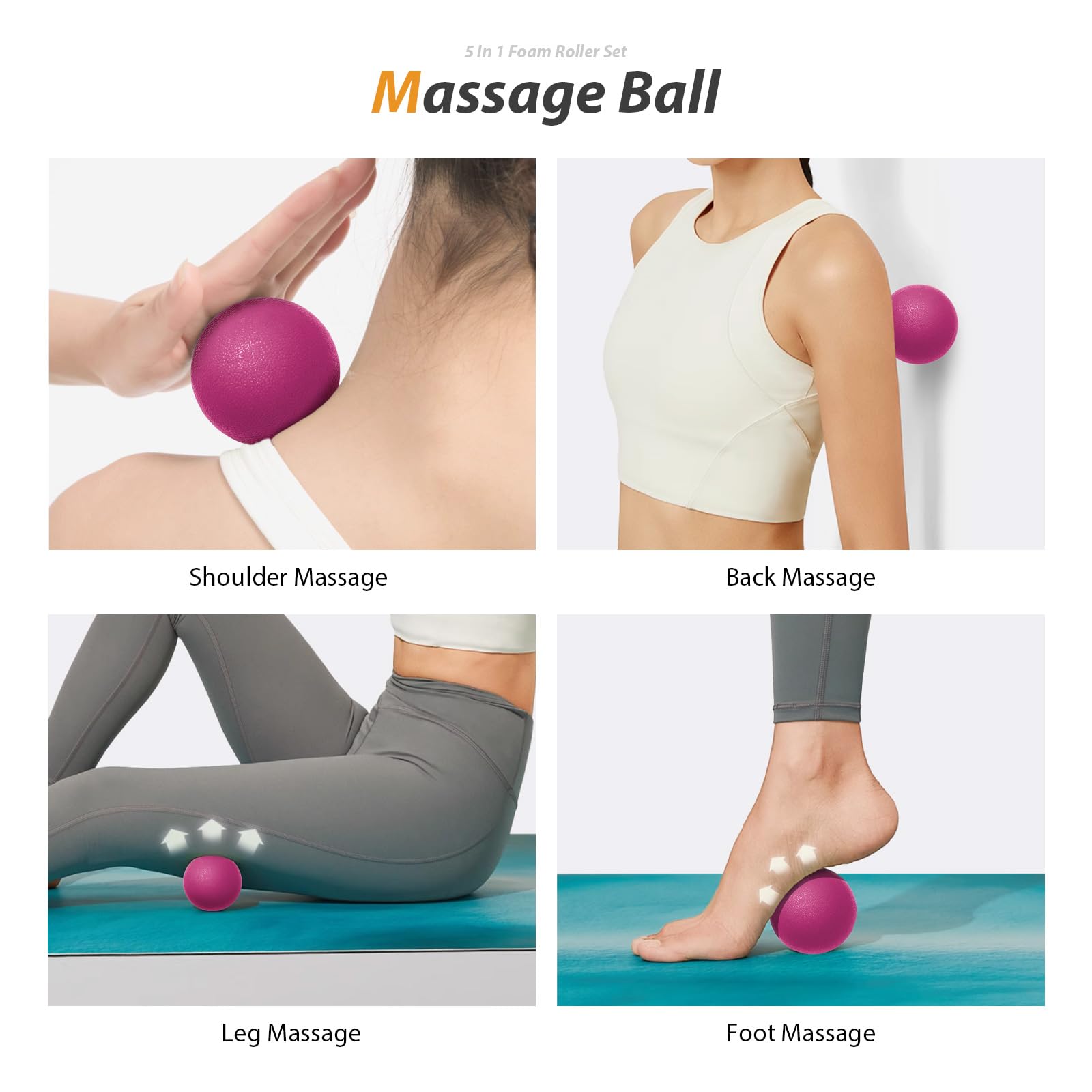 5 in1 Foam Roller Set, Trigger Point Foam Roller, Massage Roller Stick, Massage Ball, Resistance Band for Deep Muscle Massage Pilates Yoga,Fitness Exercise for Whole Body (Black-Red) - My Store