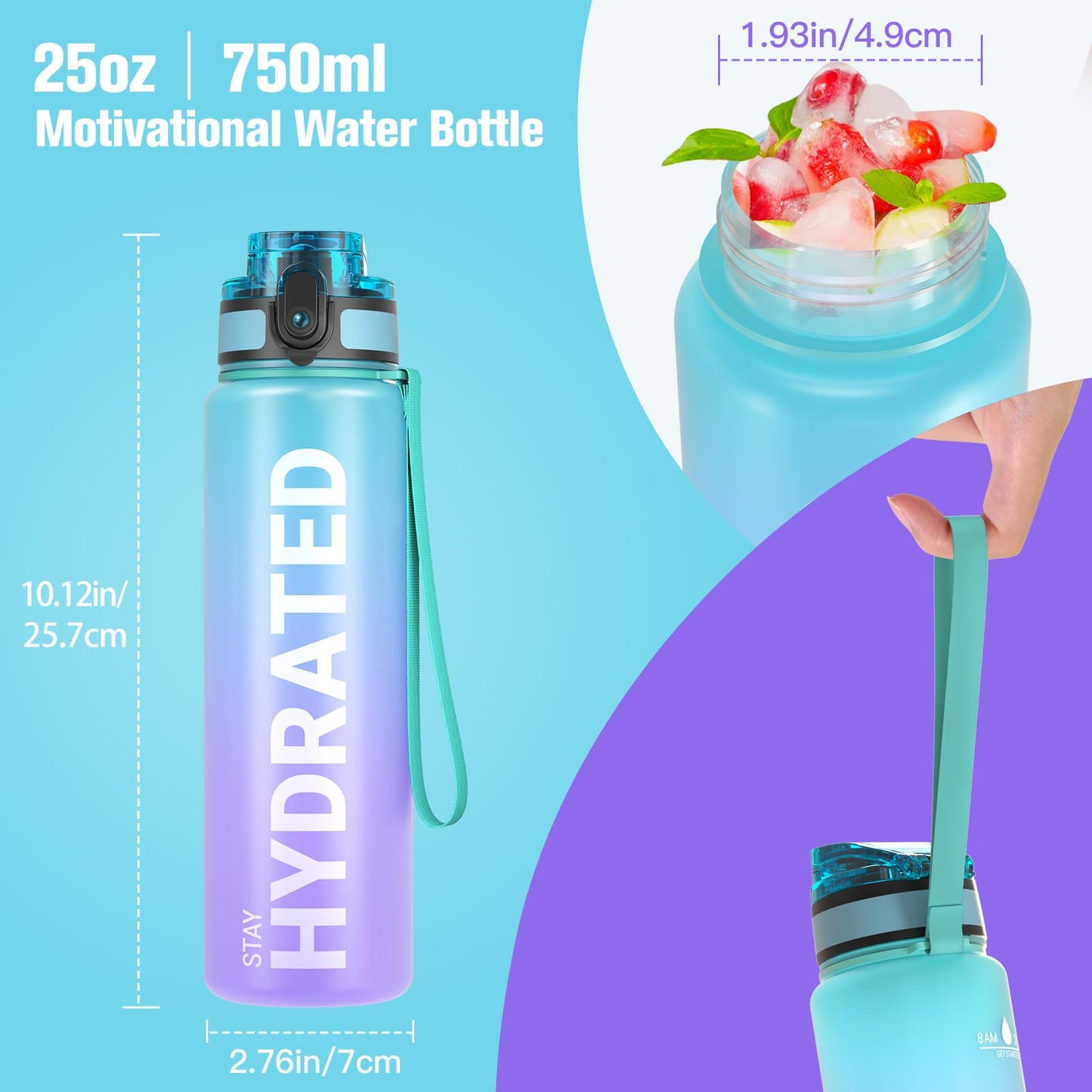 Sahara Sailor Water Bottle, 32/25/17oz Durable and Leakproof Water Bottles Motivational with Time Marker, Tritan, BPA Free, Wide Mouth with Easy Clean Brush for Gym, Travel, School, Office (1 Bottle) - My Store
