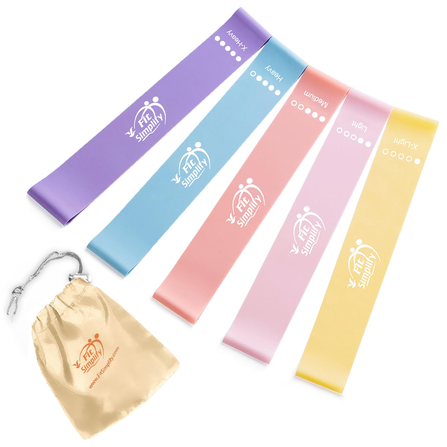 Fit Simplify Resistance Loop Exercise Bands with Instruction Guide and Carry Bag, Set of 5 - My Store