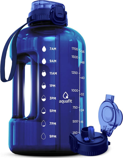 AQUAFIT 1 Gallon Water Bottle with Time Marker - Straw & Chug Lid - BPA Free Gym Water Bottle with Straw - Big Gallon Jug (Gray, 128 oz - 2 Lids) - My Store