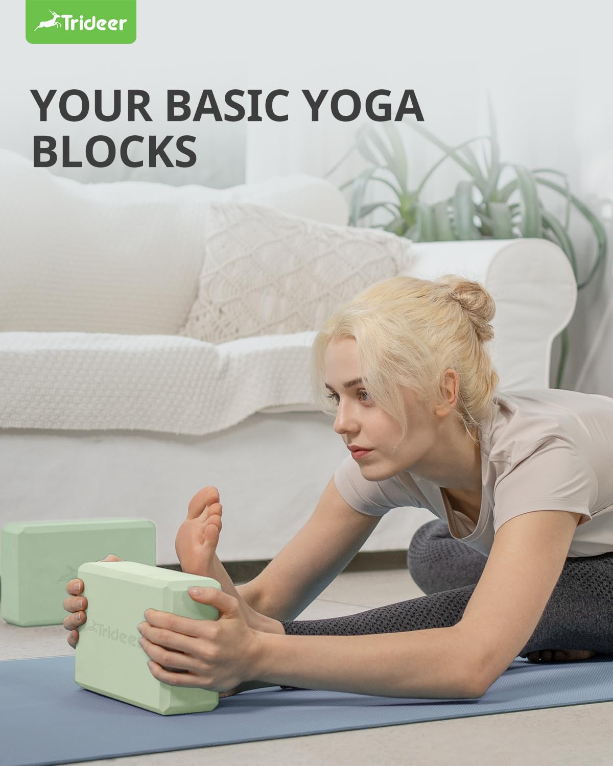 Trideer Yoga Blocks 2 Pack, Soft Non-Slip Foam Blocks with Beveled Edges for Alignment and Stretching in Yoga, Pilates, and Dance - Supportive, Lightweight, Odor Resistant, Latex-Free