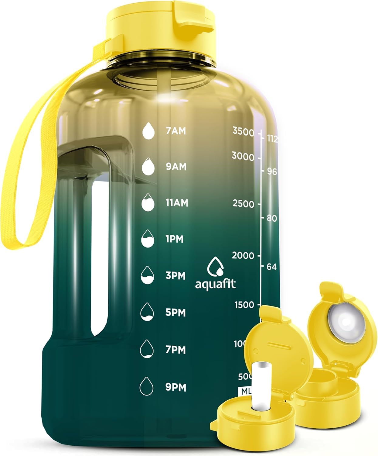 AQUAFIT 1 Gallon Water Bottle with Time Marker - Straw & Chug Lid - BPA Free Gym Water Bottle with Straw - Big Gallon Jug (Gray, 128 oz - 2 Lids) - My Store