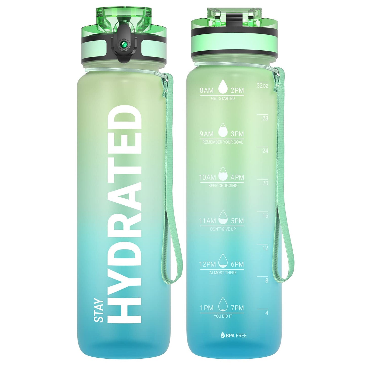 Sahara Sailor Water Bottle, 32/25/17oz Durable and Leakproof Water Bottles Motivational with Time Marker, Tritan, BPA Free, Wide Mouth with Easy Clean Brush for Gym, Travel, School, Office (1 Bottle) - My Store