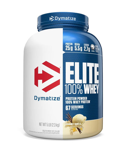 Dymatize Elite 100% Whey Protein Powder, Cookies & Cream, 25g of Protein, 5.5g BCAAs, Less Than 140 Cal., Gluten Free, 3g Carb, 2g Sugar, 3g Fat (25 Servings)