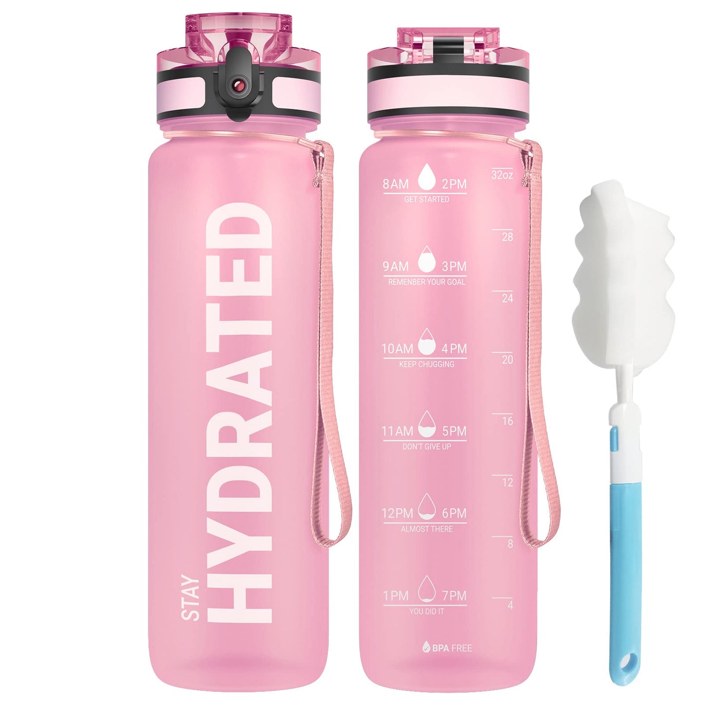 Sahara Sailor Water Bottle, 32/25/17oz Durable and Leakproof Water Bottles Motivational with Time Marker, Tritan, BPA Free, Wide Mouth with Easy Clean Brush for Gym, Travel, School, Office (1 Bottle) - My Store