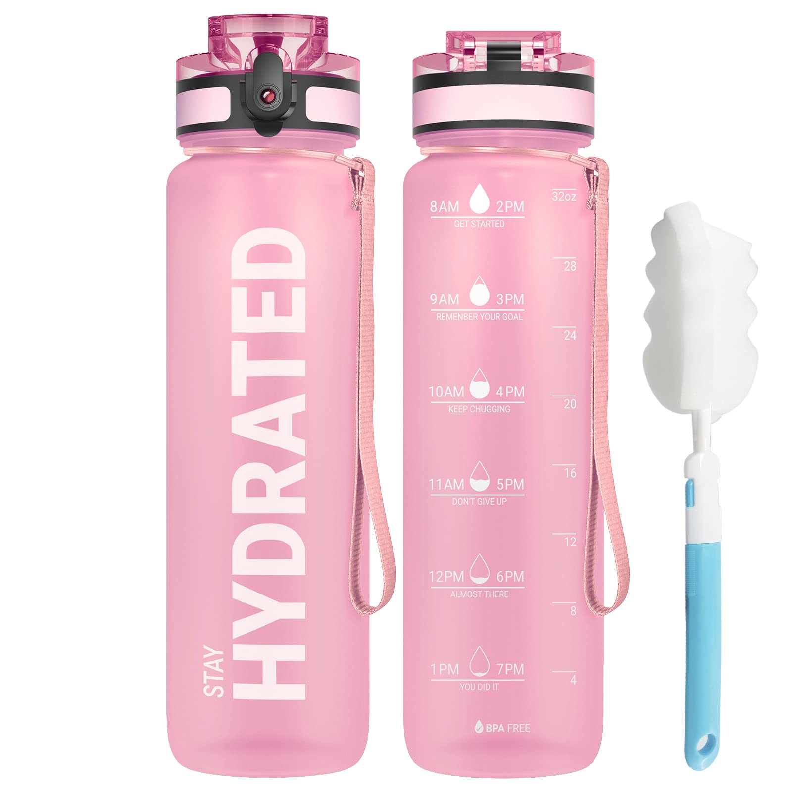 Sahara Sailor Water Bottle, 32/25/17oz Durable and Leakproof Water Bottles Motivational with Time Marker, Tritan, BPA Free, Wide Mouth with Easy Clean Brush for Gym, Travel, School, Office (1 Bottle) - My Store