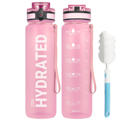 Sahara Sailor Water Bottle, 32/25/17oz Durable and Leakproof Water Bottles Motivational with Time Marker, Tritan, BPA Free, Wide Mouth with Easy Clean Brush for Gym, Travel, School, Office (1 Bottle) - My Store