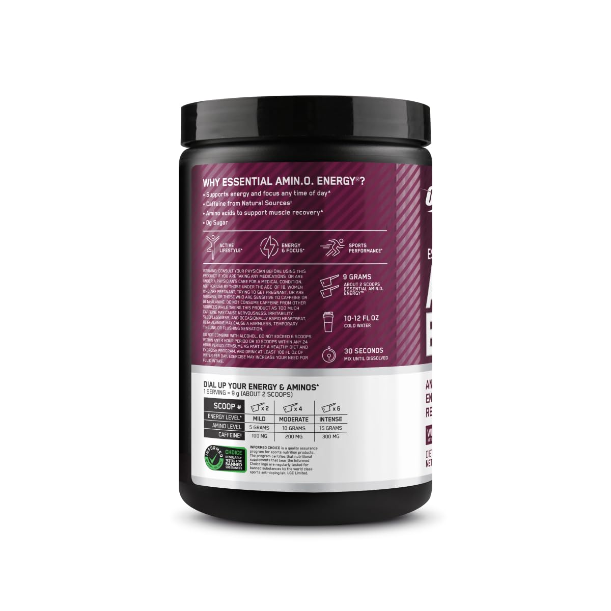 Optimum Nutrition Amino Energy - Pre Workout with Green Tea, BCAA, Amino Acids, Keto Friendly, Green Coffee Extract, Energy Powder - Concord Grape, 65 Servings (Packaging May Vary)