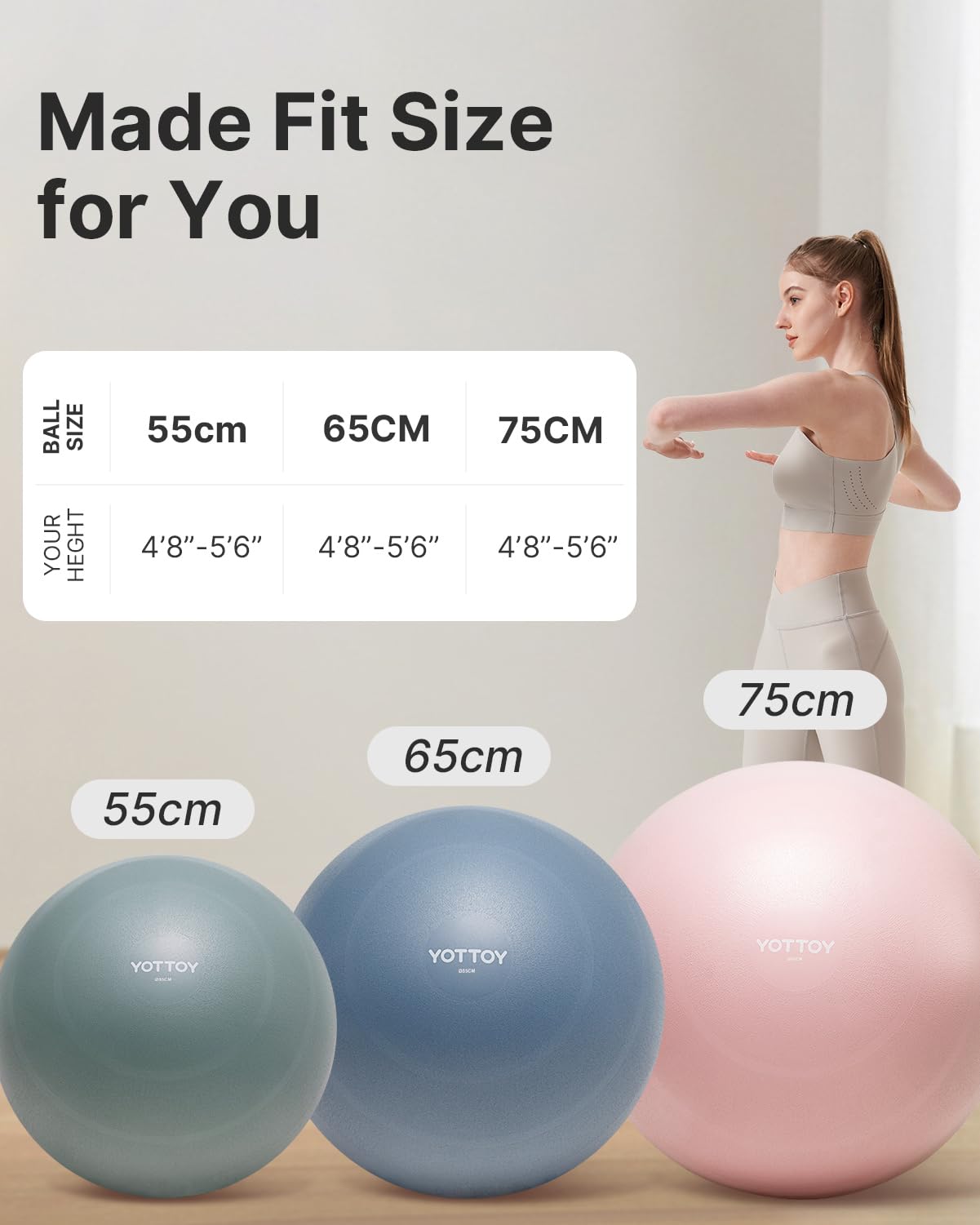YOTTOY Anti-Burst Exercise Ball for Working Out, Yoga & Pregnancy, Extra Thick Workout Ball for Physical Therapy & Fitness - My Store
