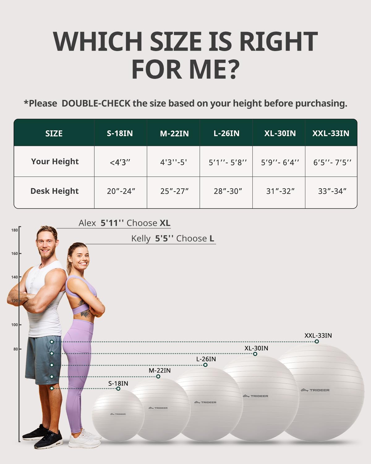 Trideer Extra Thick Yoga Ball Exercise Ball, 5 Sizes Gym Ball, Heavy Duty Ball Chair for Balance, Stability, Pregnancy, Quick Pump Included - My Store